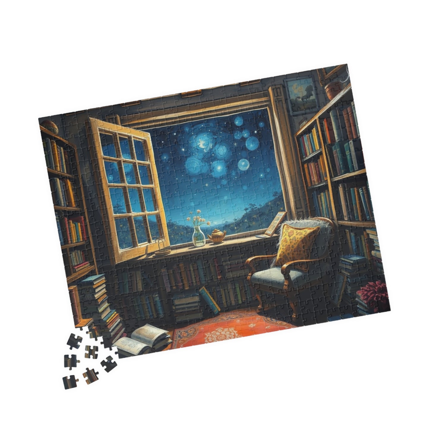 Cozy Library Jigsaw Puzzle - Starry Night Sky, Book Lover Gift, Educational Game, Mindfulness Activity, Literary Scene, Ideal for Family Fun Puzzle The Puzzle Chest