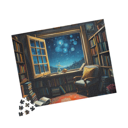 Cozy Library Jigsaw Puzzle - Starry Night Sky, Book Lover Gift, Educational Game, Mindfulness Activity, Literary Scene, Ideal for Family Fun Puzzle The Puzzle Chest