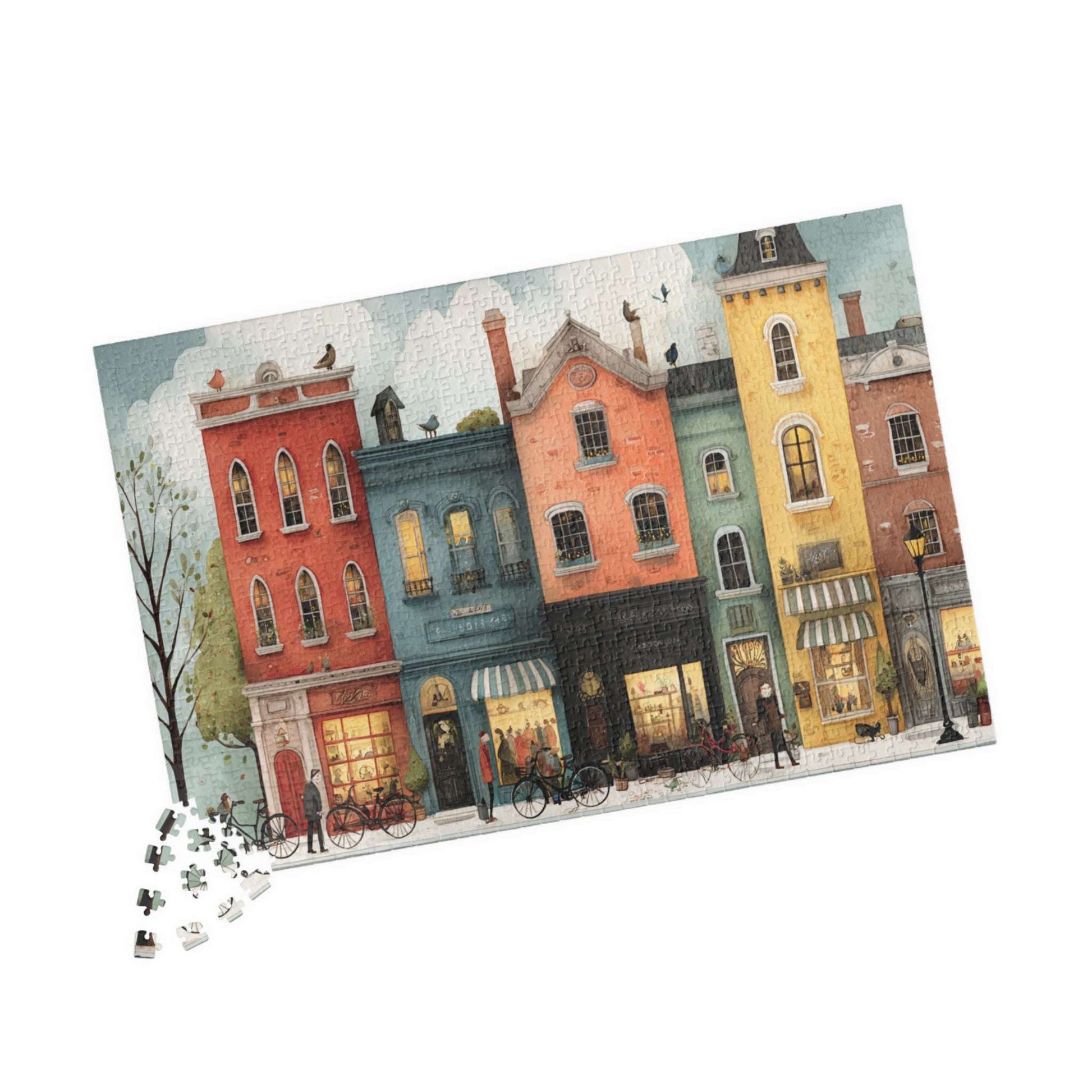 Colorful Townhouse Street Illustration Jigsaw Puzzle
