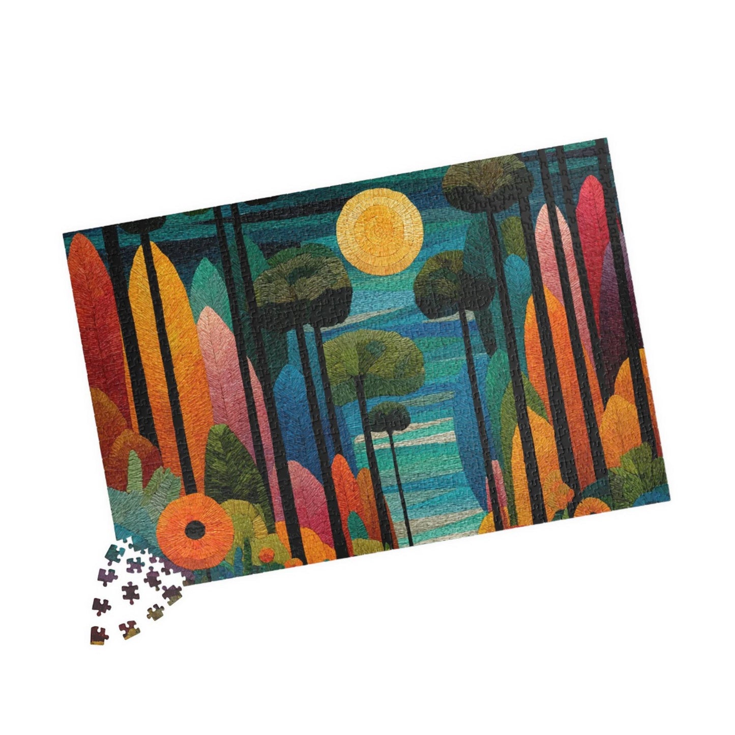 Mosaic Abstract Floral Landscape Jigsaw Puzzle, Nature Theme Holiday Birthday Gift for Friend, Family Activity, Art Decor, Mindfulness Fun 1014 pcs (Horizontal) Puzzle The Puzzle Chest