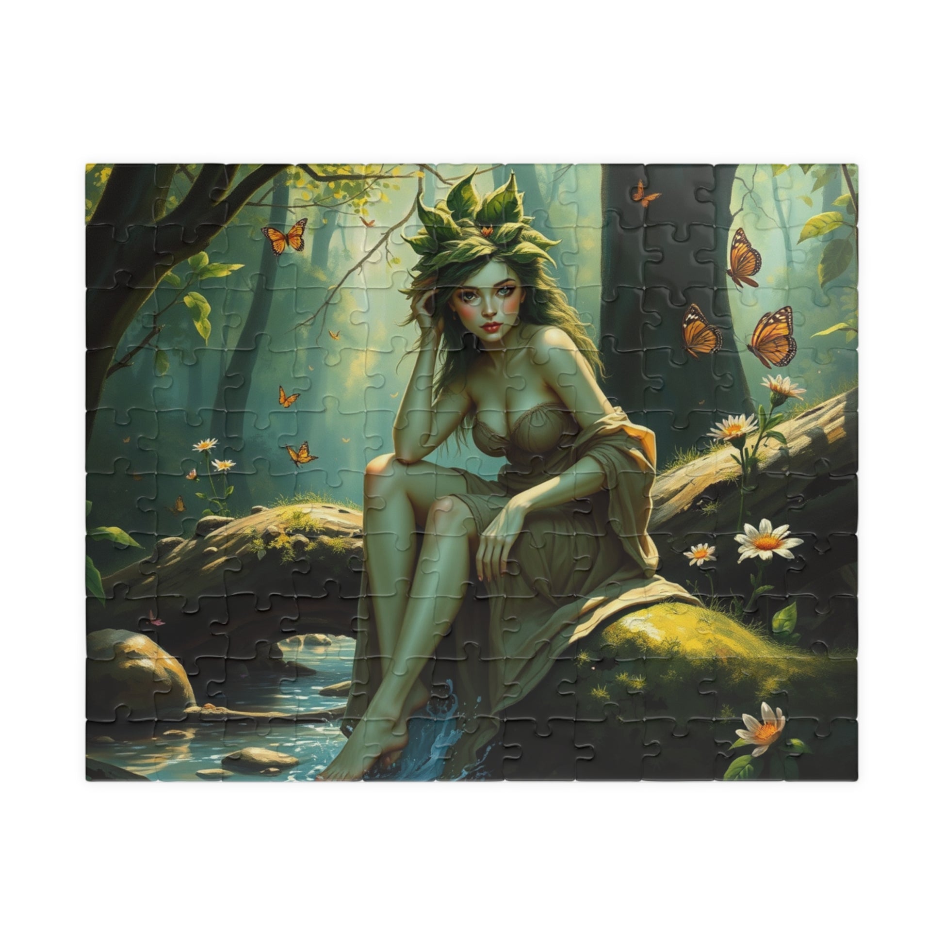 Green Skin Forest Nymph Jigsaw Puzzle, Serene Woodland Mythical Creature, Fantasy Nature Lover Gift, Mindful Family Activity, Leisure Hobby 110 pcs (Horizontal) Puzzle The Puzzle Chest