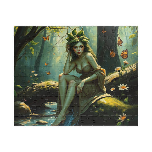 Green Skin Forest Nymph Jigsaw Puzzle, Serene Woodland Mythical Creature, Fantasy Nature Lover Gift, Mindful Family Activity, Leisure Hobby
