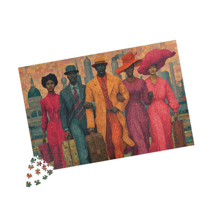 Afrocentric Black Art Puzzle - Migration, Family Strength & City Landscape Scene, Vintage Art for Puzzle Lover 1014 pcs (Horizontal) Puzzle The Puzzle Chest
