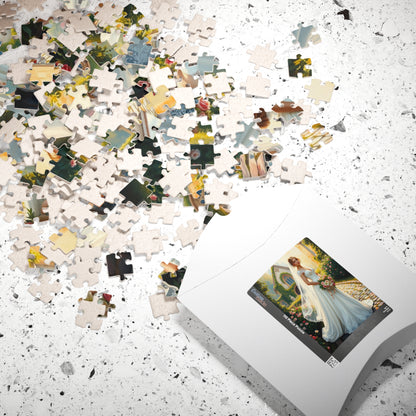 Elegant Italian Bride Jigsaw Puzzle, White Gown Rose and Lily Bouquet, Tuscan Chapel Romantic Wedding, Unique Puzzle Enthusiast Gift Hobby Puzzle The Puzzle Chest