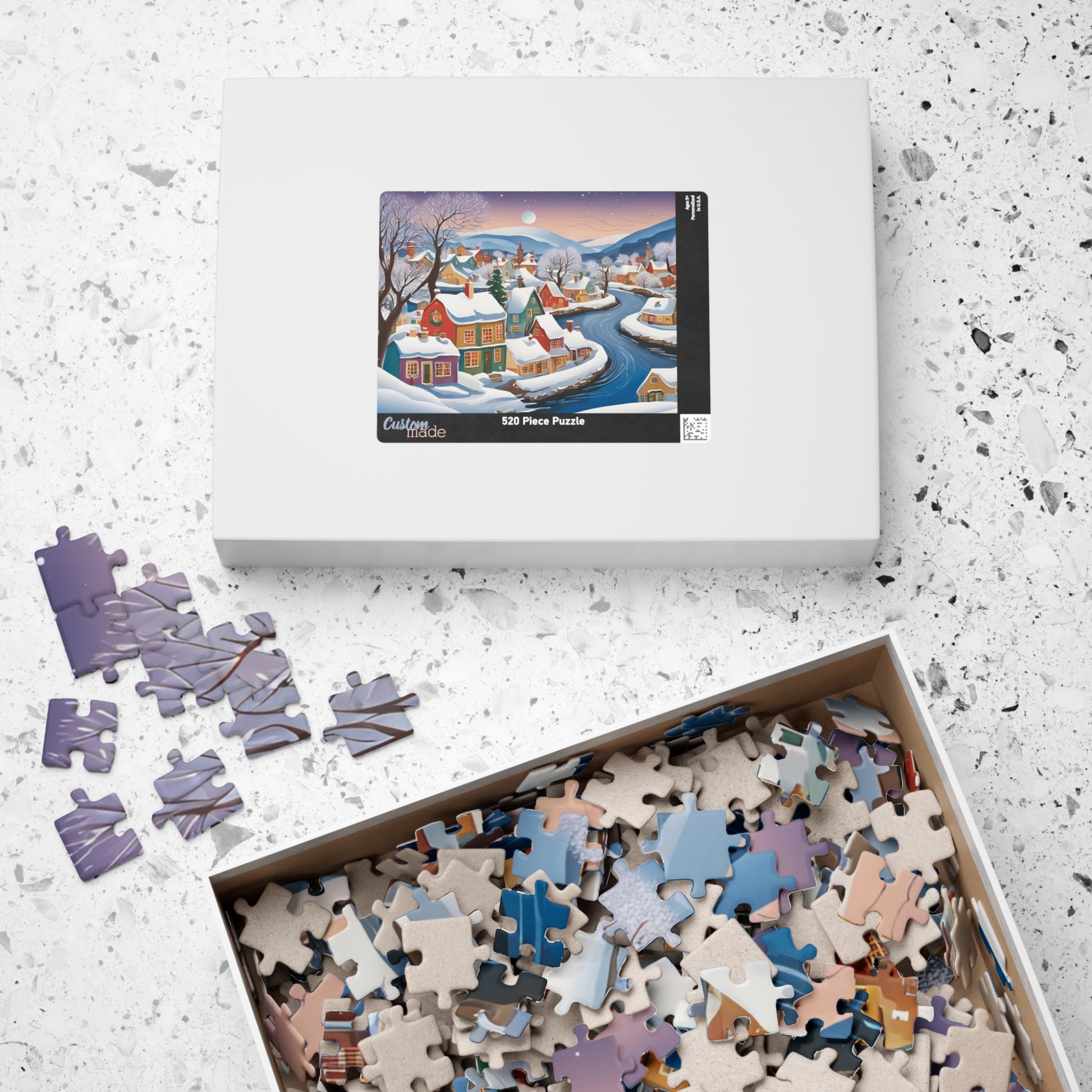 Charming Village Winter Scene Puzzle, Snowy River Landscape Jigsaw Game, 110 252 520 1014-Pieces, Adult Family Fun Activity The Puzzle Chest