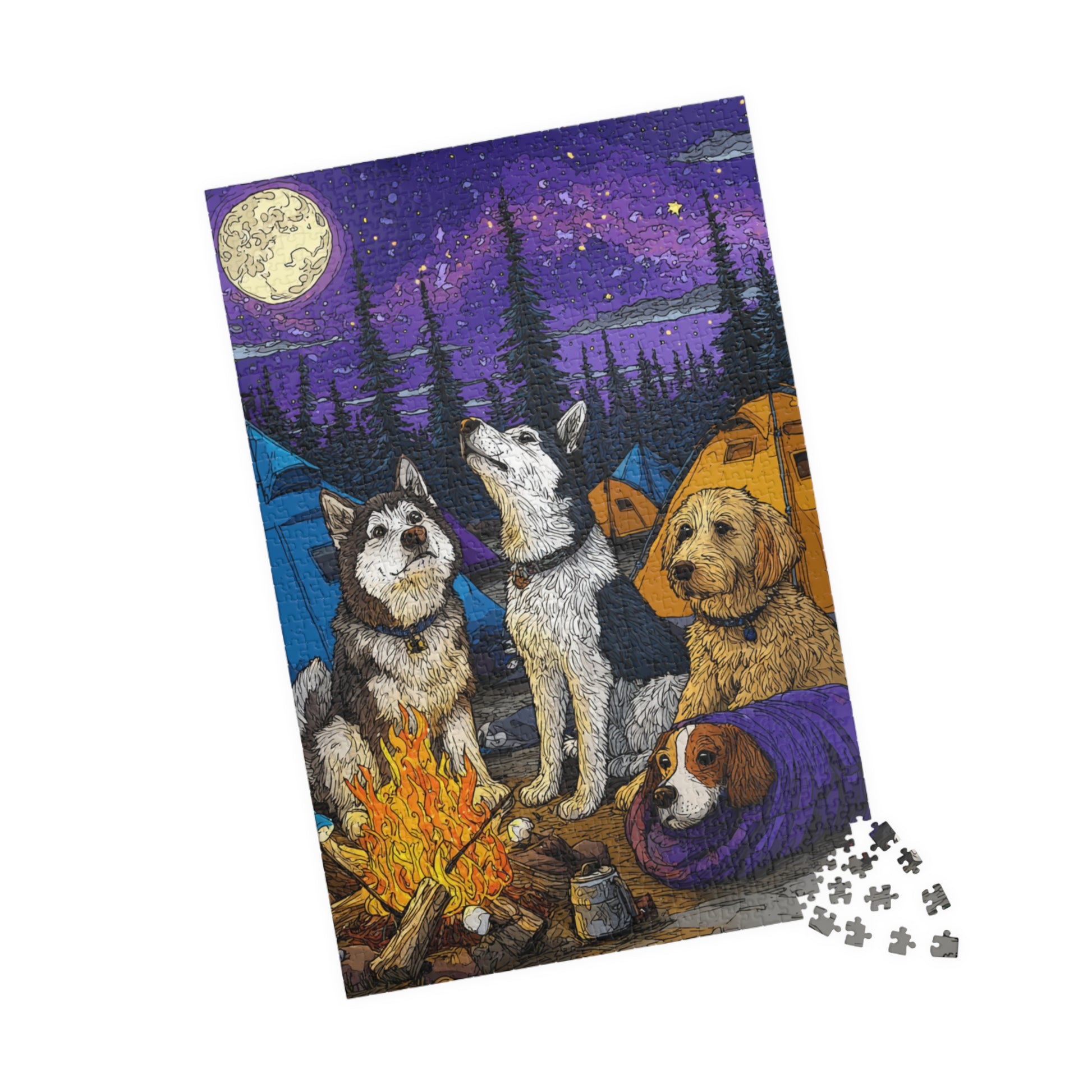 Dog Crew Camping Trip Jigsaw Puzzle, Canine Puzzle for Adults and Kids, Animal Themed Game, Gift for Dog Moms 1014 pcs (Vertical) Puzzle The Puzzle Chest