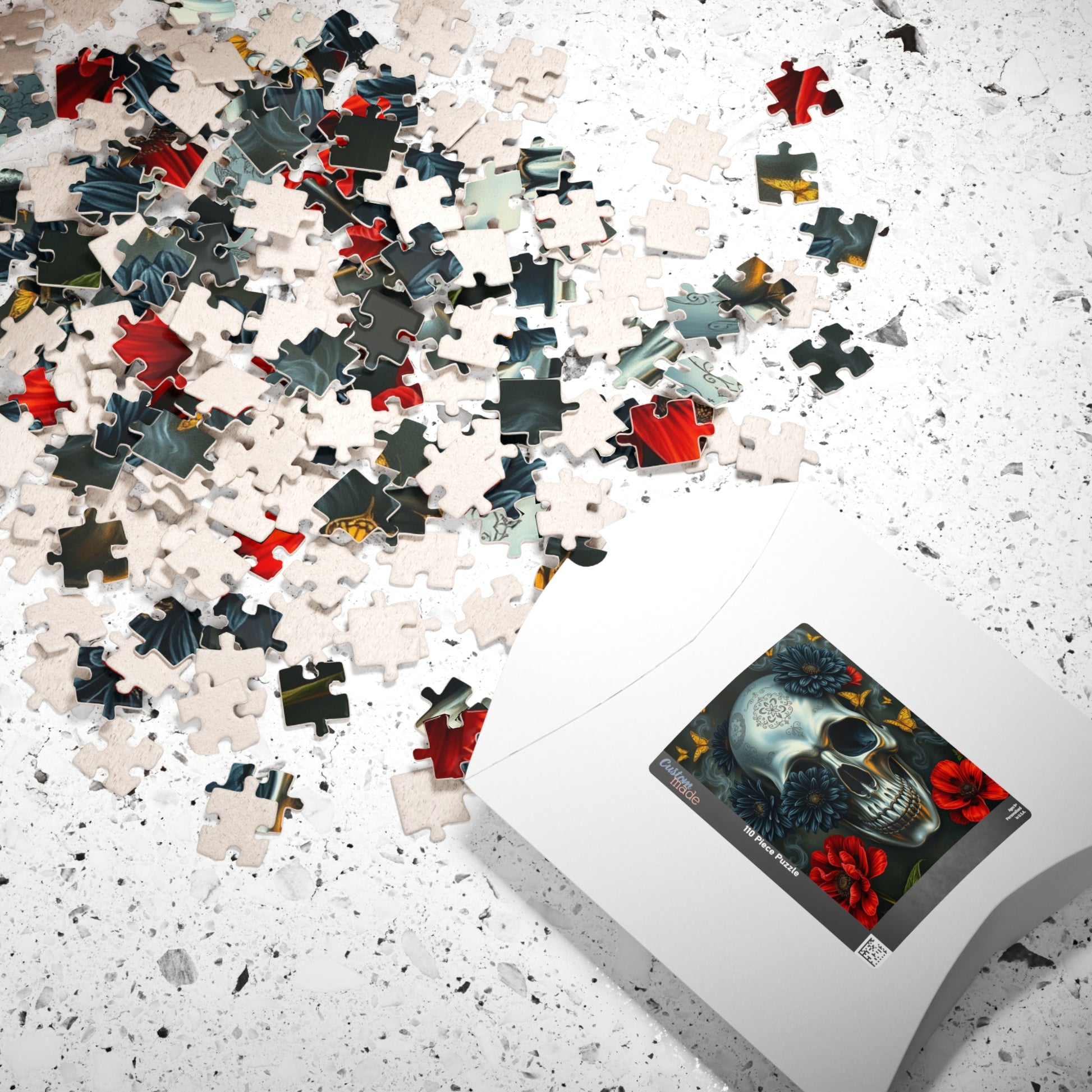 Gothic Skull Floral Puzzle | Artistic Day of the Dead Jigsaw Game for Adults, Gift for Puzzle Lovers Dark Art Enthusiasts, Unique Challenge Puzzle The Puzzle Chest