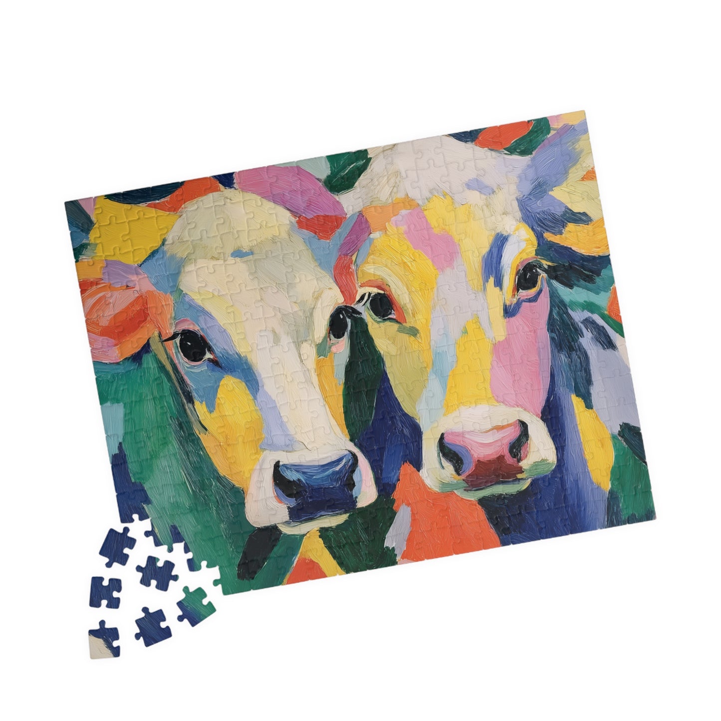 Colorful Cow Portrait Puzzle | Abstract Farm Animal Jigsaw 110-1014 Pieces 252 pcs (Horizontal) Puzzle The Puzzle Chest