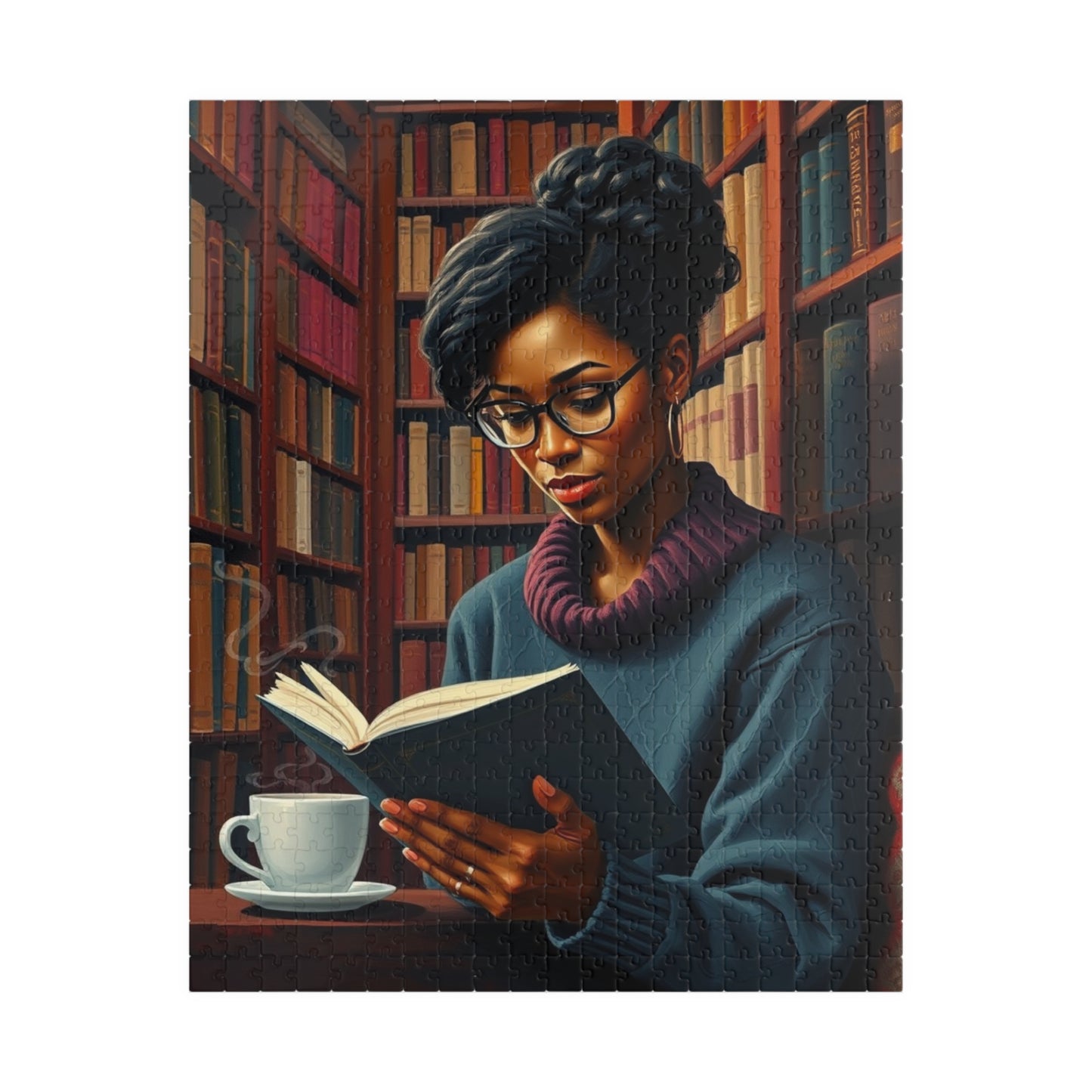 Cozy Afrocentric Reading Puzzle - Black Woman Studying, Perfect Gift for Book Lovers, Relaxing Moments, Family or Solo Fun, Indoor Activity 520 pcs (Vertical) Puzzle The Puzzle Chest