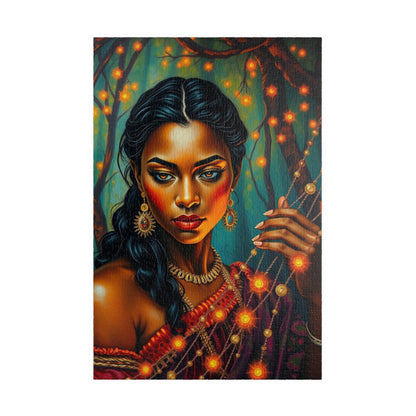 Indigenous Woman Portrait Puzzle, Beautiful Bioluminescent Forest Scene, Family Friendly Mindful Jigsaw Game, Challenge for Puzzle Lover 1014 pcs (Vertical) Puzzle The Puzzle Chest