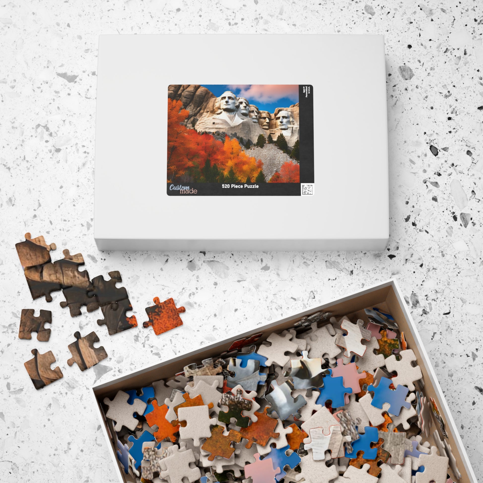 Fall Themed Mount Rushmore Jigsaw Puzzle with Autumn Leaves, Famous U.S. President South Dakota Landmark, Family Friendly Puzzle Lover Gift Puzzle The Puzzle Chest