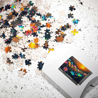 Flower Sunset Jigsaw Puzzle, Relaxing Night Sky Floral Artwork, Indoor Home Entertainment, Mindfulness Activity, Gift for Friends and Family Puzzle The Puzzle Chest