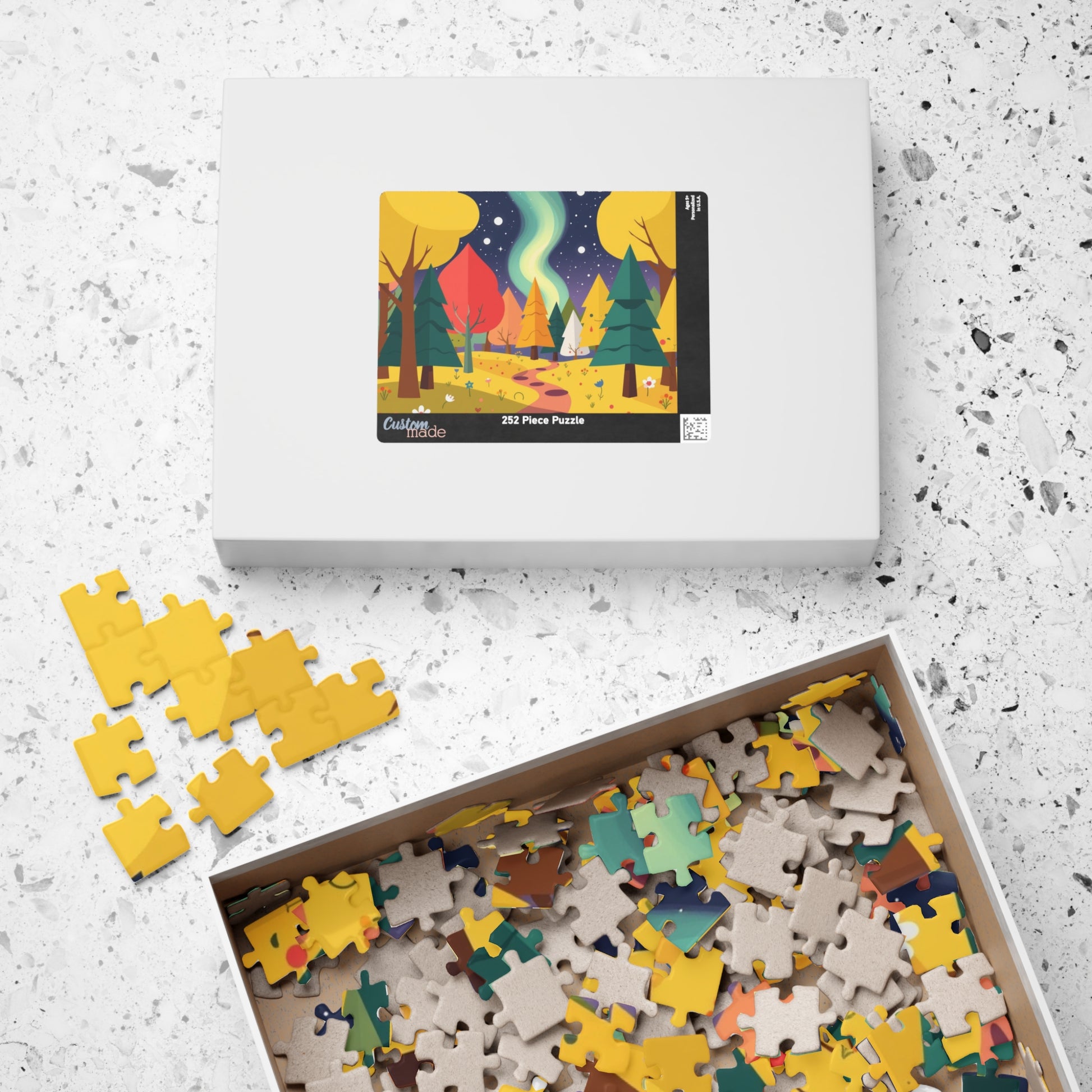 Magical Forest Landscape Jigsaw Puzzle - Abstract Geometric Trees in Bold Bright Colors Puzzle The Puzzle Chest