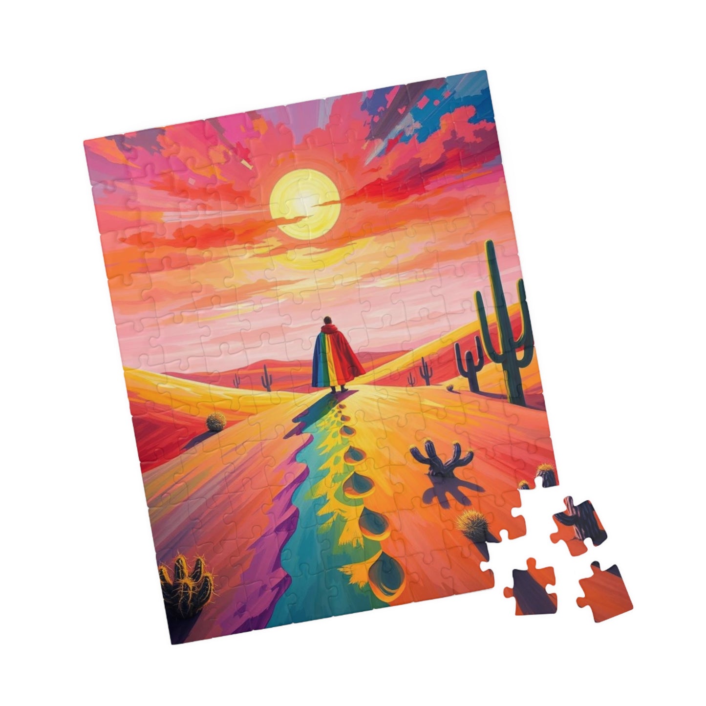 Solitude in Spectrum Jigsaw Puzzle - Surreal Desert Sunset, Colorful LGBTQ Art, Unique Pride Gift for Puzzle Lovers, Home Entertainment Puzzle The Puzzle Chest
