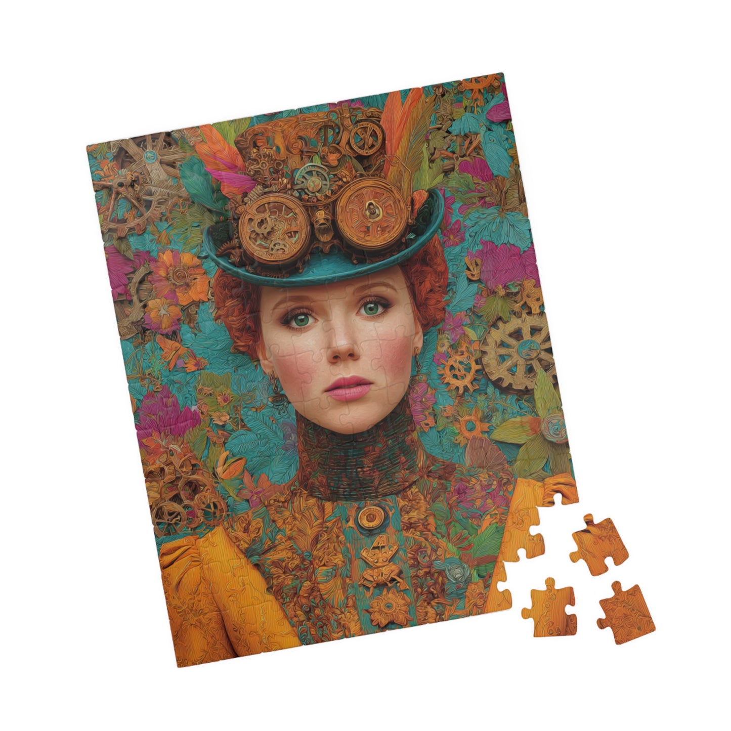 Detailed Steampunk Woman Jigsaw Puzzle – Fantasy Floral Art with Intricate Victorian Hat 110 pcs (Vertical) Puzzle The Puzzle Chest