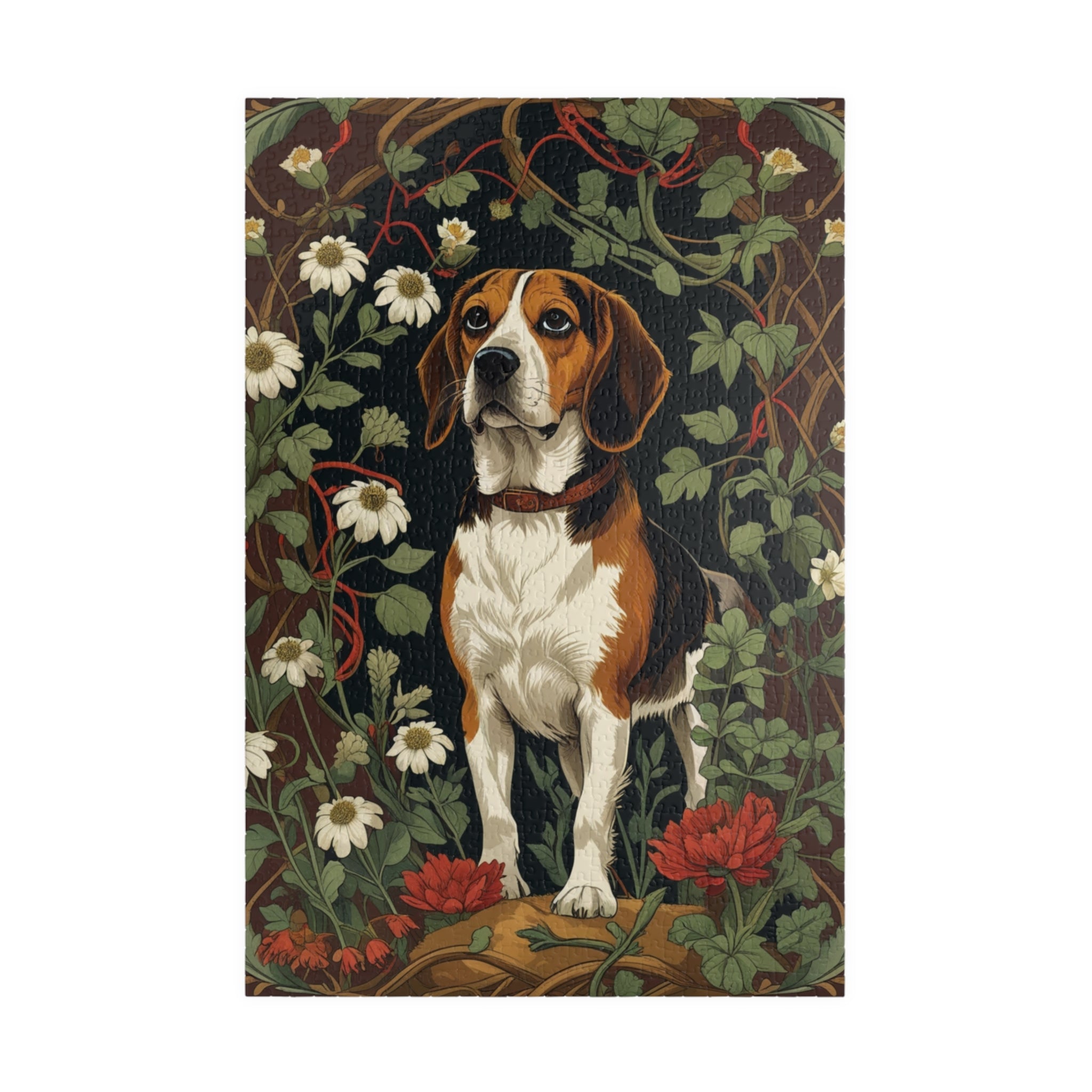 Vintage Beagle Jigsaw Puzzle, Woodland Forest Floral Flower Dog