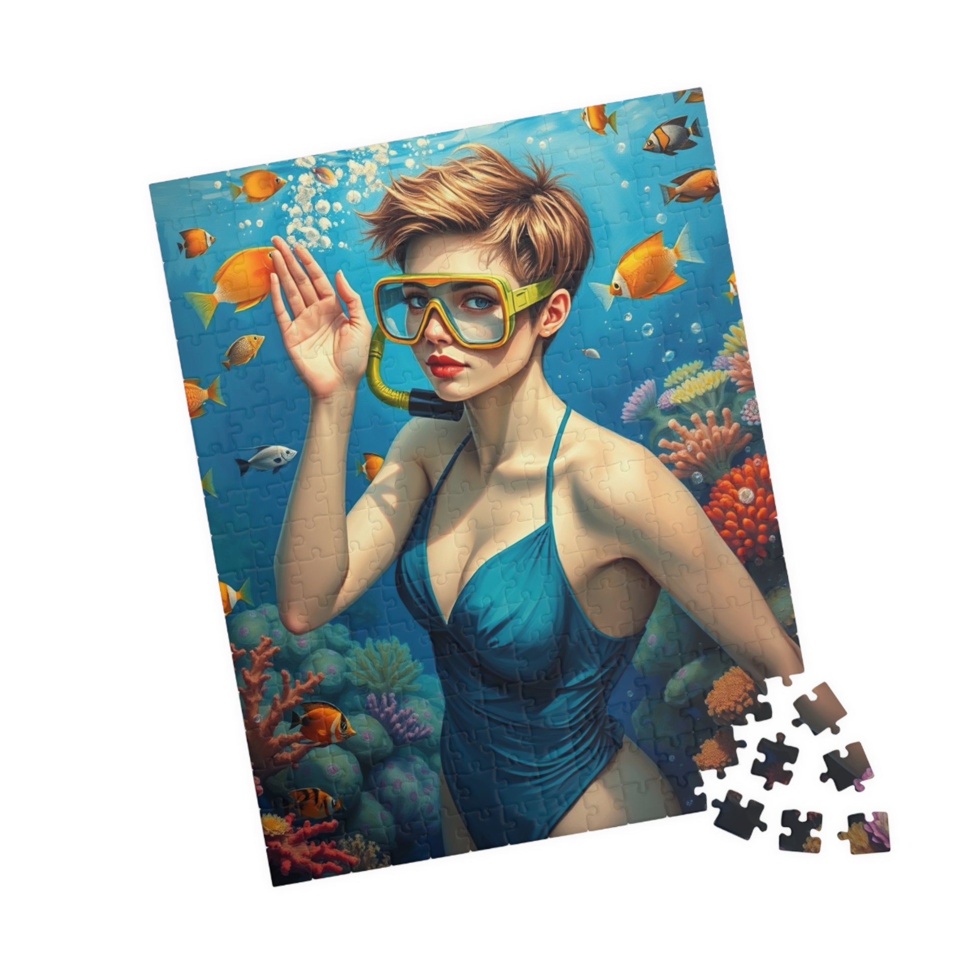 Jigsaw Puzzle (110, 252, 520, 1014-piece) - Fair-Skinned Woman Snorkeling in Vibrant Coral Reef, Ocean Lovers Gift, Relaxing Mindfulness Puzzle The Puzzle Chest