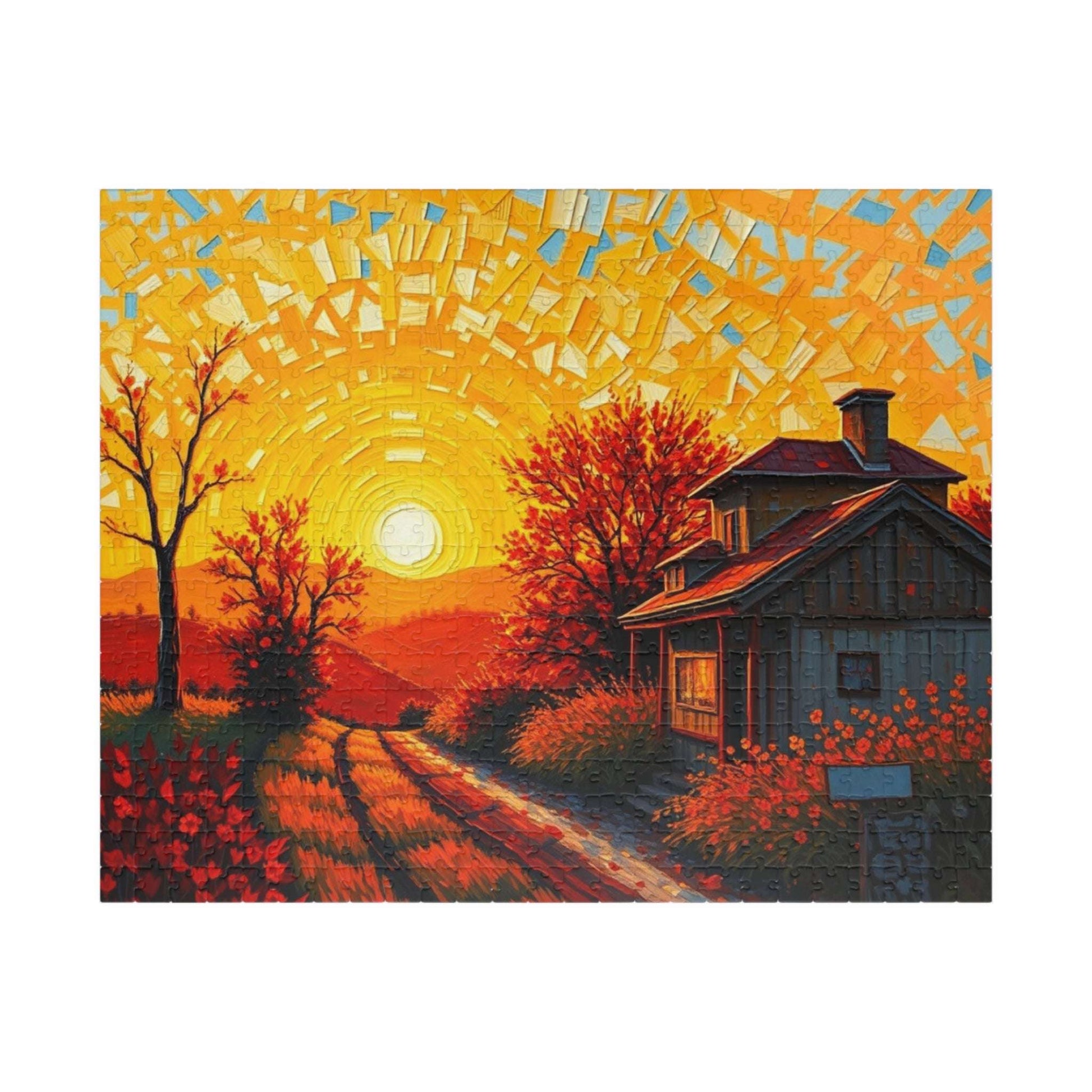 Sunset Cottage Puzzle, 110 to 1014-piece Jigsaw, Relaxing Home Entertainment, Gift for Puzzle Lover, Mindful Family Activity, Cozy Night In 520 pcs (Horizontal) Puzzle The Puzzle Chest