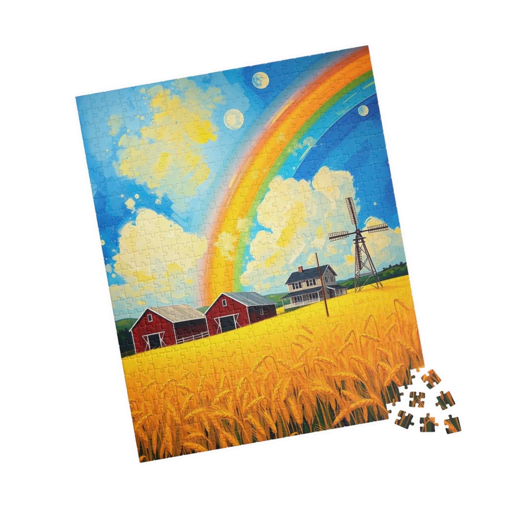 Scenic Farmhouse Puzzle, 110-1014 Piece Jigsaw, Vibrant Rainbow Landscape, Gift for Nature Lovers, Family Fun Activity Puzzle The Puzzle Chest