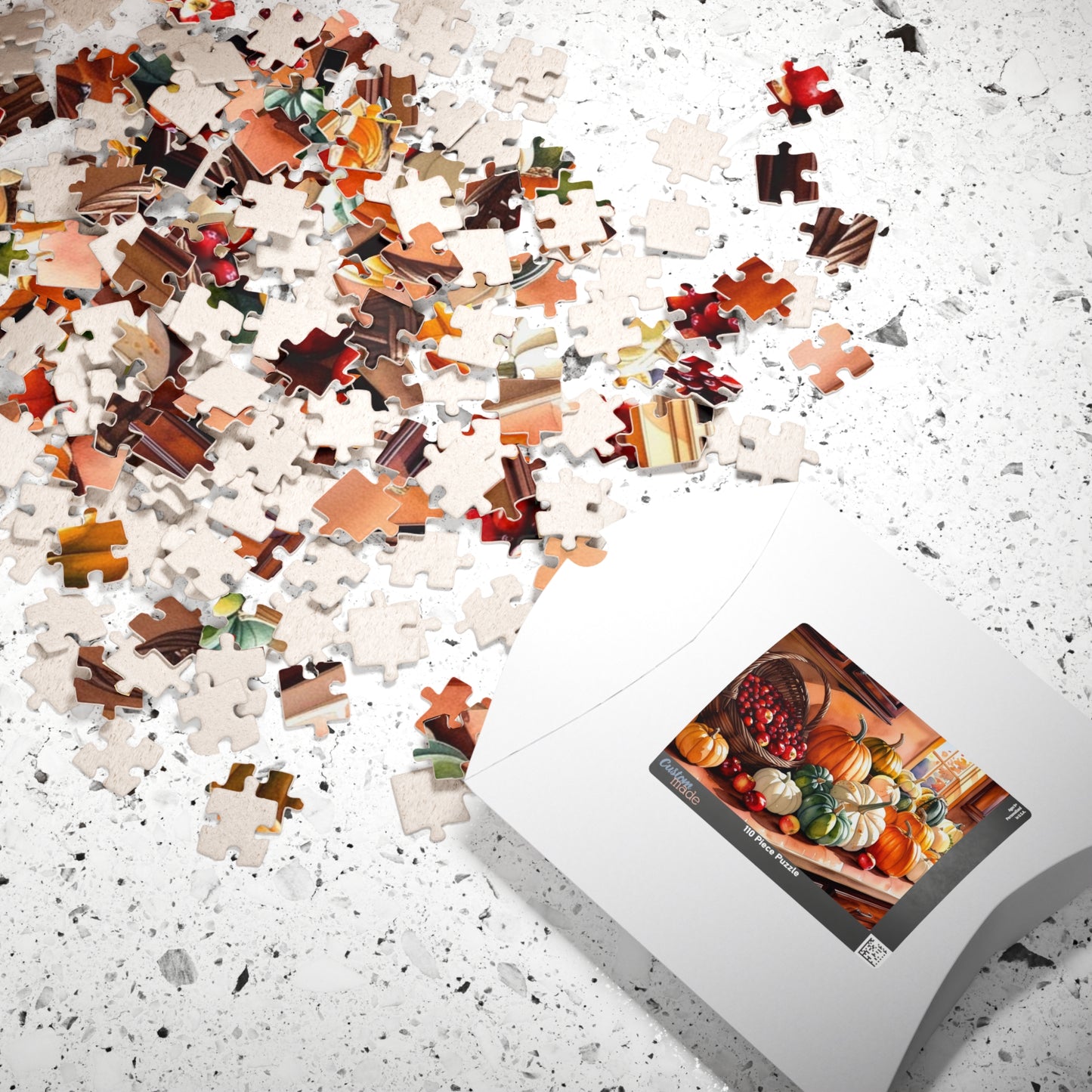 Autumn Harvest Puzzle, Countertop with Pumpkins and Apples, 110-1014 Piece, Fall Jigsaw Game, Thanksgiving Activity, Cabin Decor, Giftable Puzzle The Puzzle Chest