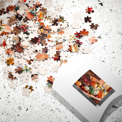 Autumn Harvest Puzzle, Countertop with Pumpkins and Apples, 110-1014 Piece, Fall Jigsaw Game, Thanksgiving Activity, Cabin Decor, Giftable Puzzle The Puzzle Chest