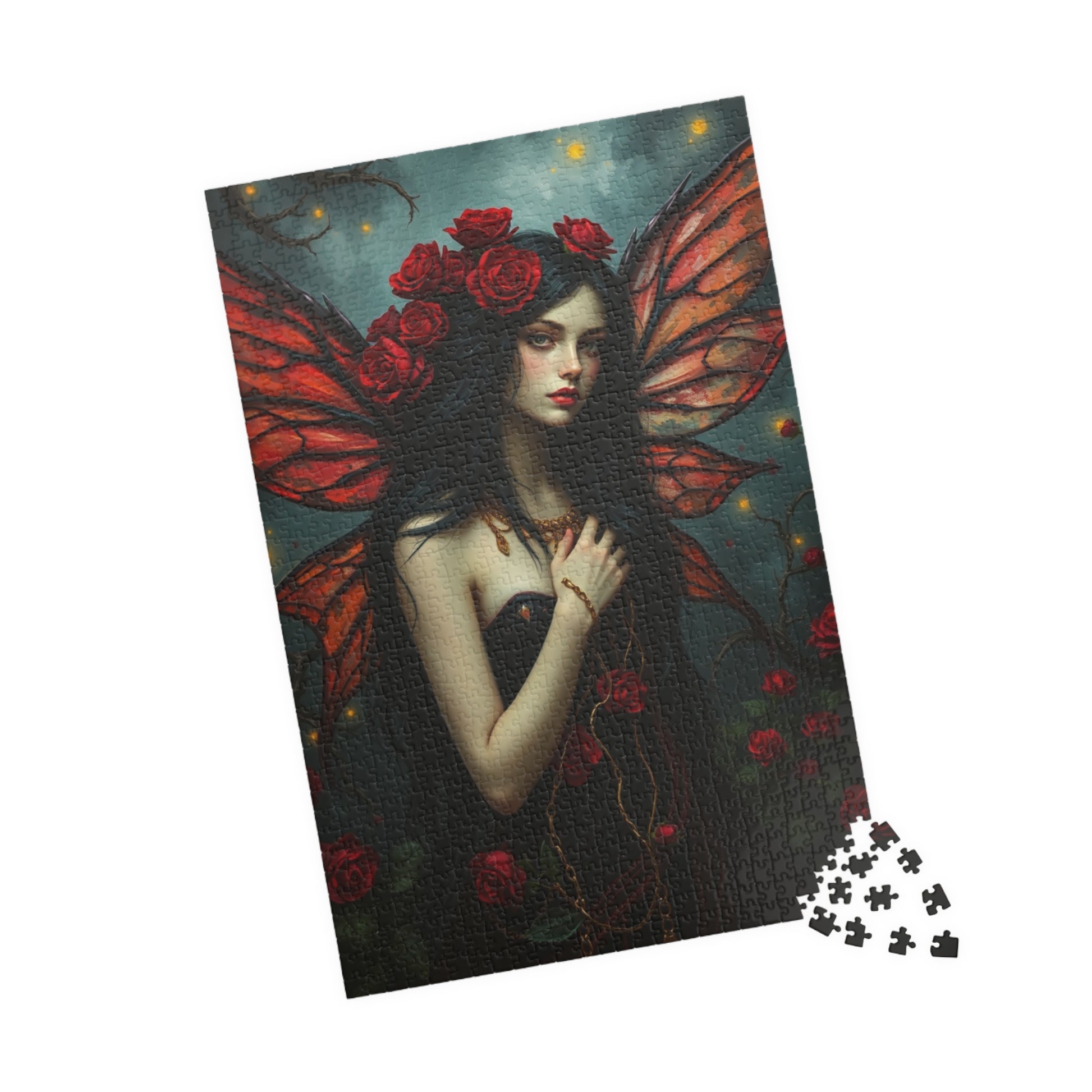 Midnight Rose Fairy Jigsaw Puzzle, Enchanting Mythical Creature, Gothic Art Gift for Fantasy Lover, Home Entertainment, Mindfulness Activity The Puzzle Chest