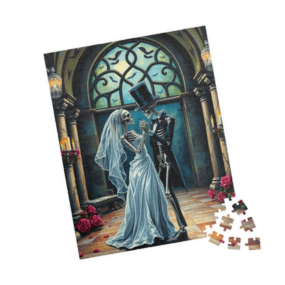 Gothic Wedding Skeleton Puzzle, Dark Fantasy Art Jigsaw Game for Lovers, Halloween Decor, Gift for Friend, Home Activity, Engaging Gift Idea