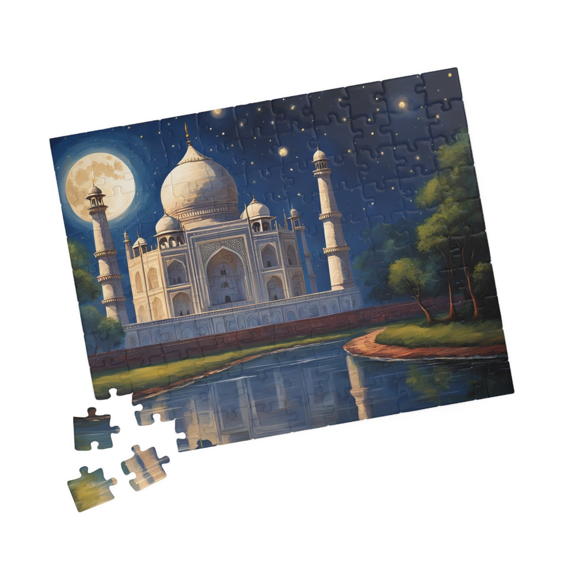 Taj Mahal Night Scene Jigsaw Puzzle, Starry Sky Iconic Landmark Tabletop Game, Family Entertainment Quiet Time Activity, Hobby Puzzle Lover Puzzle The Puzzle Chest