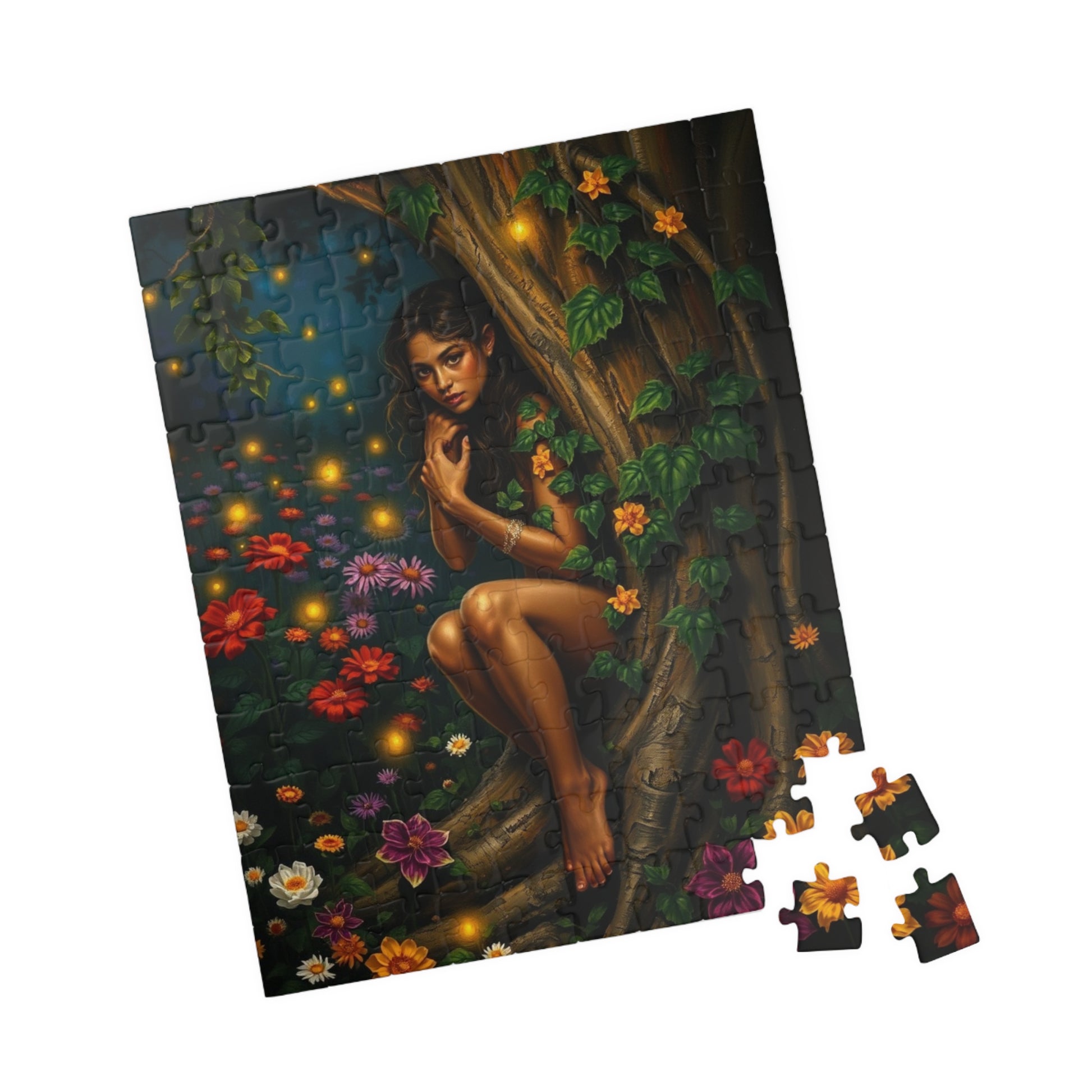 Puzzle, Flower Garden Night Scene, Firefly Illuminated Dryad, Bark-like Skin, 110 252 520 1014-Piece, Jigsaw Game, Artistic Gift, Relaxing Puzzle The Puzzle Chest