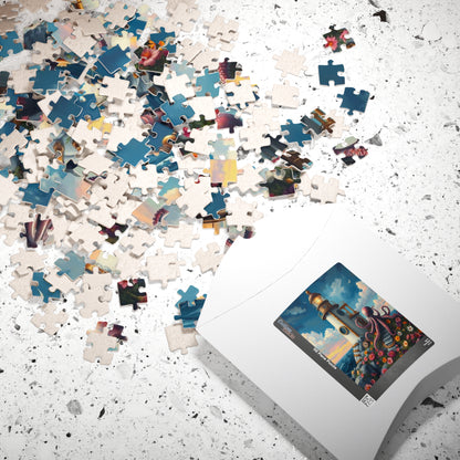 Whimsical Octopus Lighthouse Puzzle, 110 252 520 1014-piece Steampunk Animal Jigsaw, Fun Gift for Ocean Lovers, Family Game Night, Nautical Puzzle The Puzzle Chest
