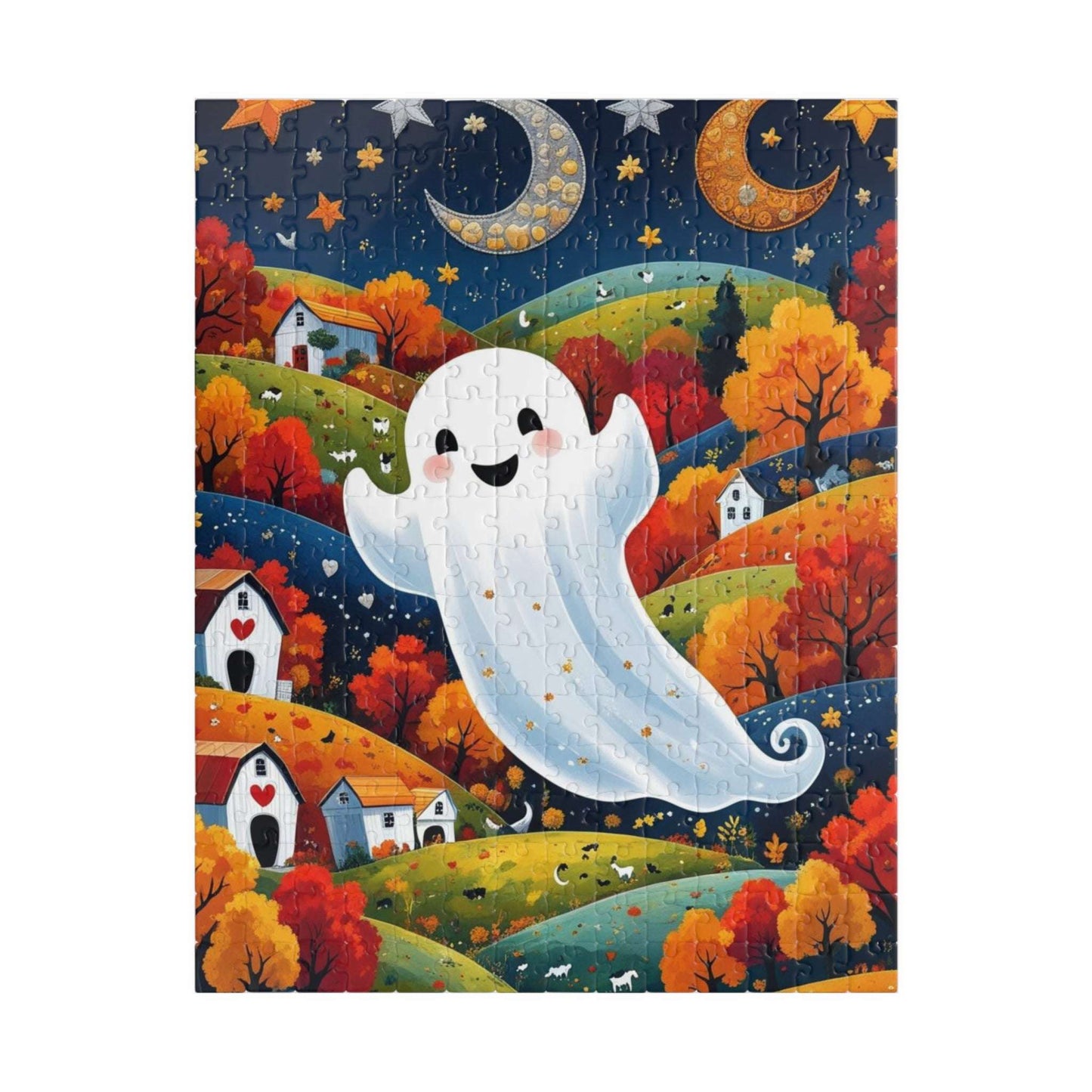 Folk Art Halloween Ghost Jigsaw Puzzle