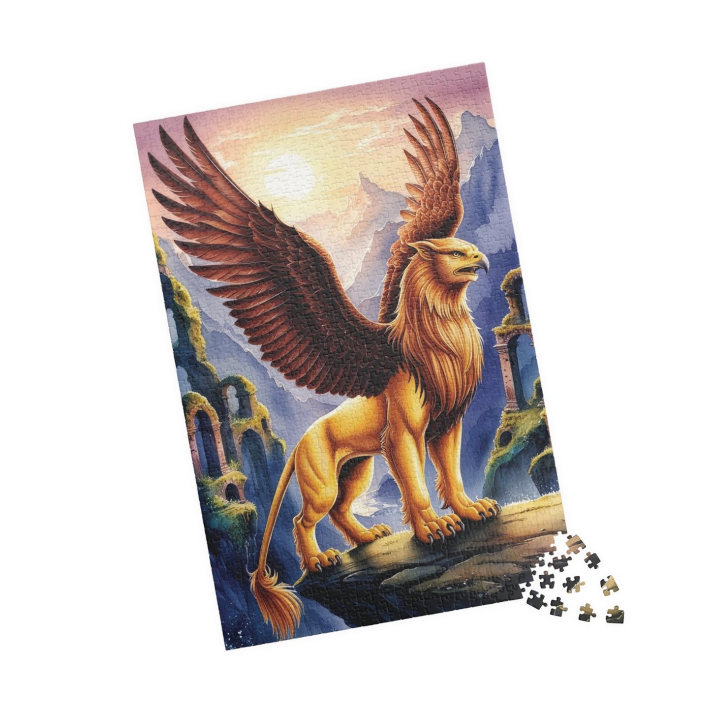 Puzzle, Mythical Griffin Perched on Cliff, Fantasy Jigsaw Game, Ancient Ruins, 520 Piece, Fun Family Activity, Relaxing Hobby, Unique Gift