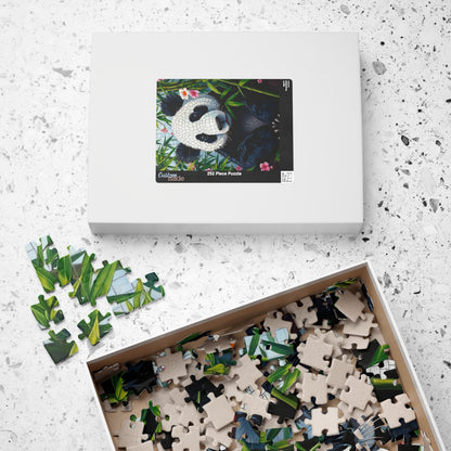 Peaceful Panda Mosaic Puzzle, Artistic Black and White Panda with Bamboo and Flowers Jigsaw Game, Nature Wildlife Theme, Animal Lover Gift Puzzle The Puzzle Chest