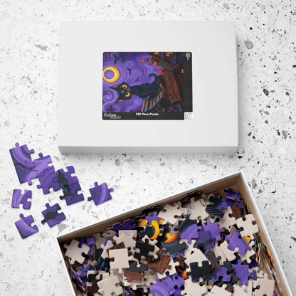 Crooked Rooftop Cat Jigsaw Puzzle, Halloween Black Cat 110, 252, 520, 1014-Piece, Spooky Moon Design, Game Night Activity, Family Fun