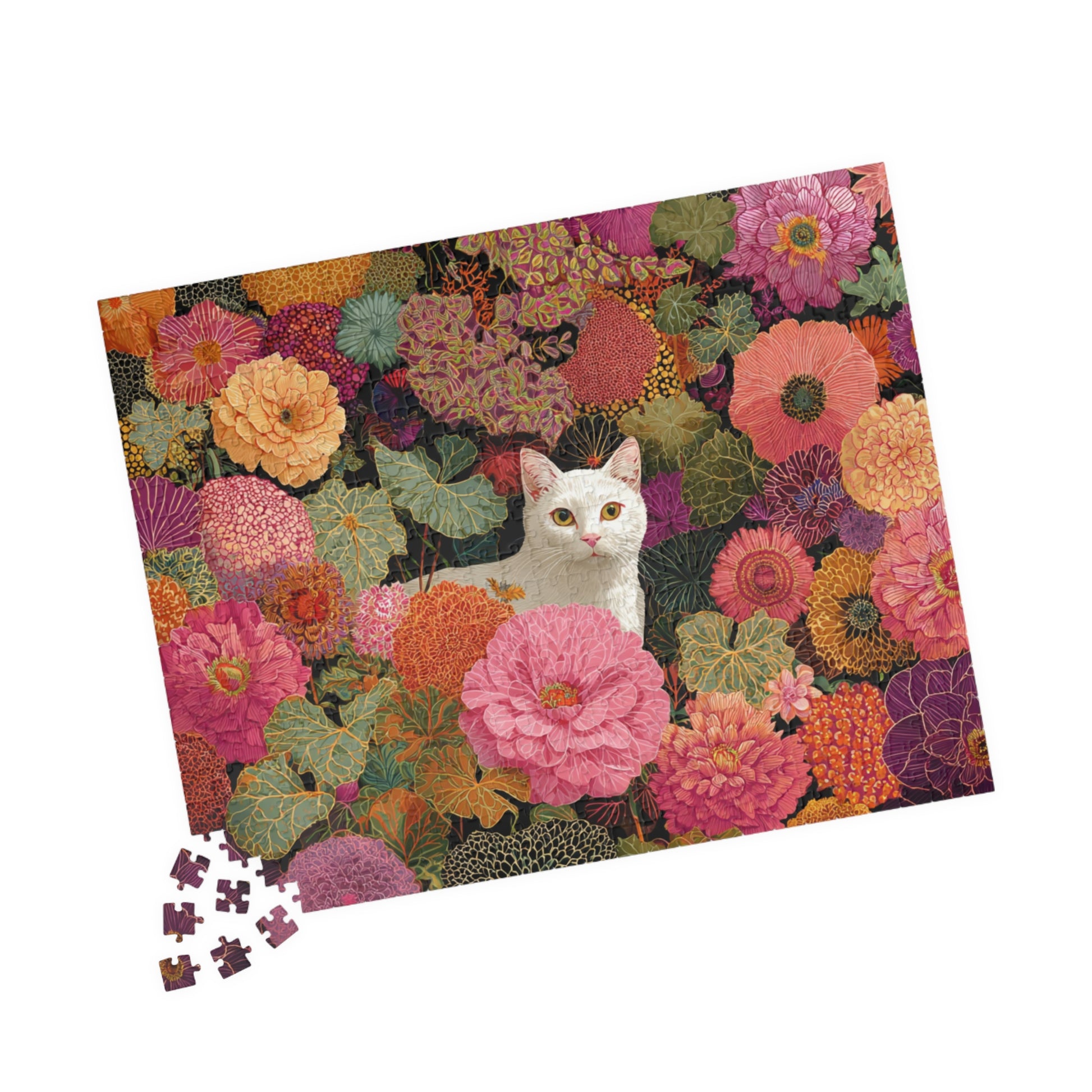 Cat Among the Flowers – Garden Cat Jigsaw Puzzle, Animal Theme Fauvist Flower Art Puzzle 520 pcs (Horizontal) Puzzle The Puzzle Chest