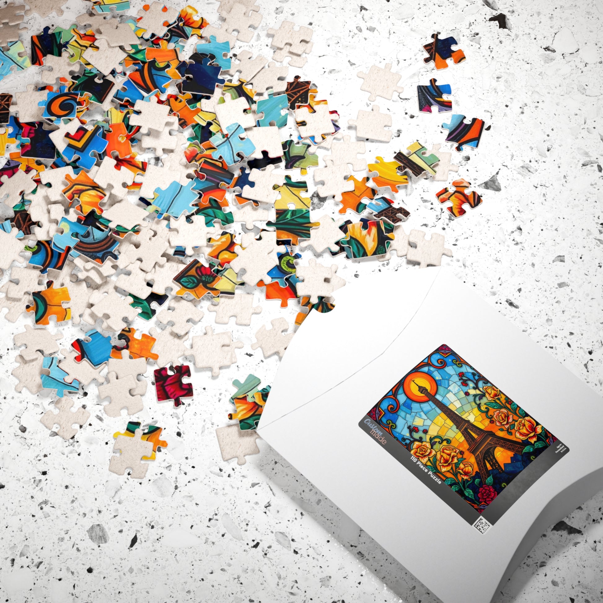 Eiffel Tower Sunset Jigsaw Puzzle, Floral Stained Glass Style, Famous Landmark, Parisian Landscape Art, Relaxing Adult Hobby, Giftable Game Puzzle The Puzzle Chest