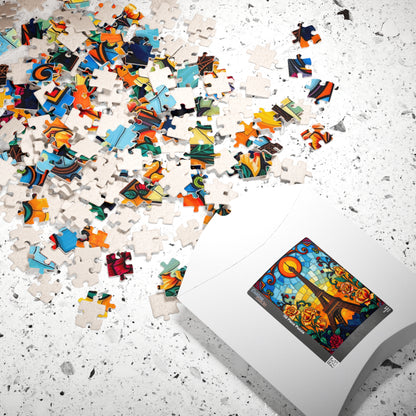 Eiffel Tower Sunset Jigsaw Puzzle, Floral Stained Glass Style, Famous Landmark, Parisian Landscape Art, Relaxing Adult Hobby, Giftable Game Puzzle The Puzzle Chest