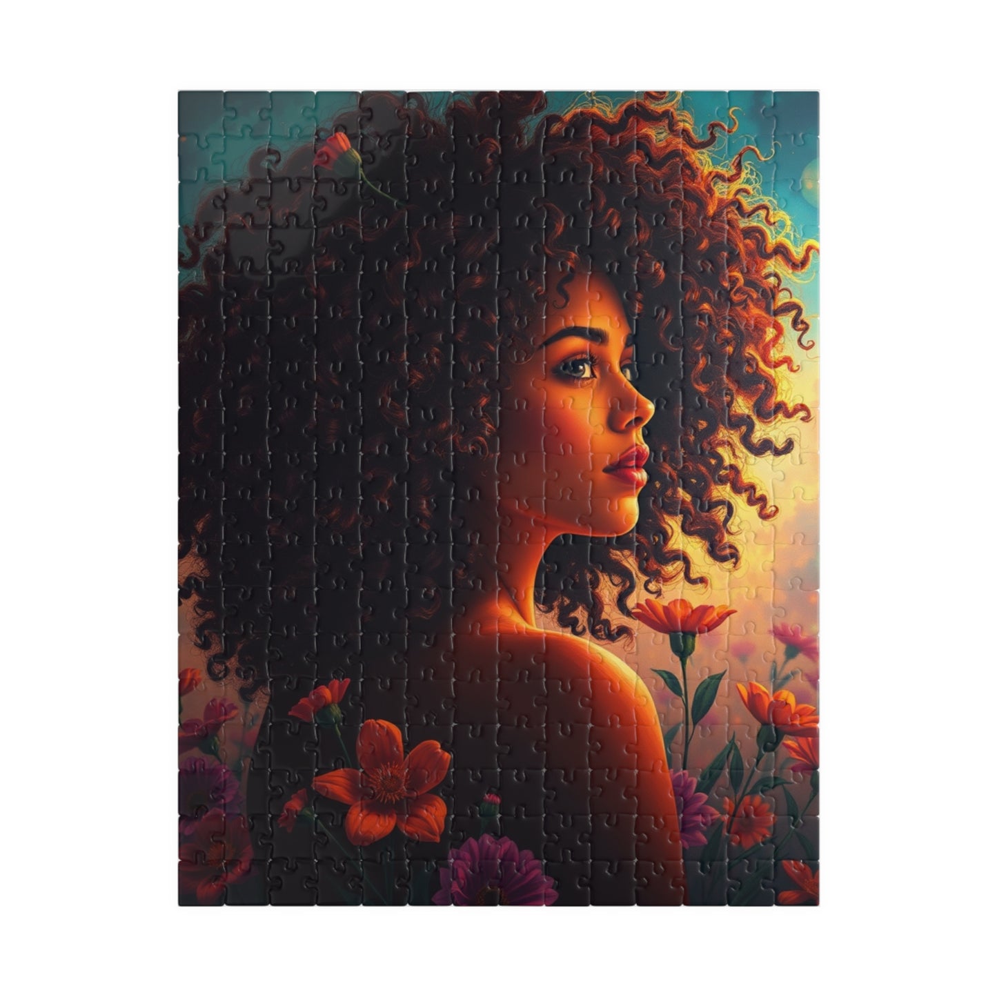 Floral Afrocentric Puzzle African American Woman, Perfect for Cozy Night Mindfulness Activity, Black Art Lover Gift, Family Fun Brain Teaser 252 pcs (Vertical) Puzzle The Puzzle Chest
