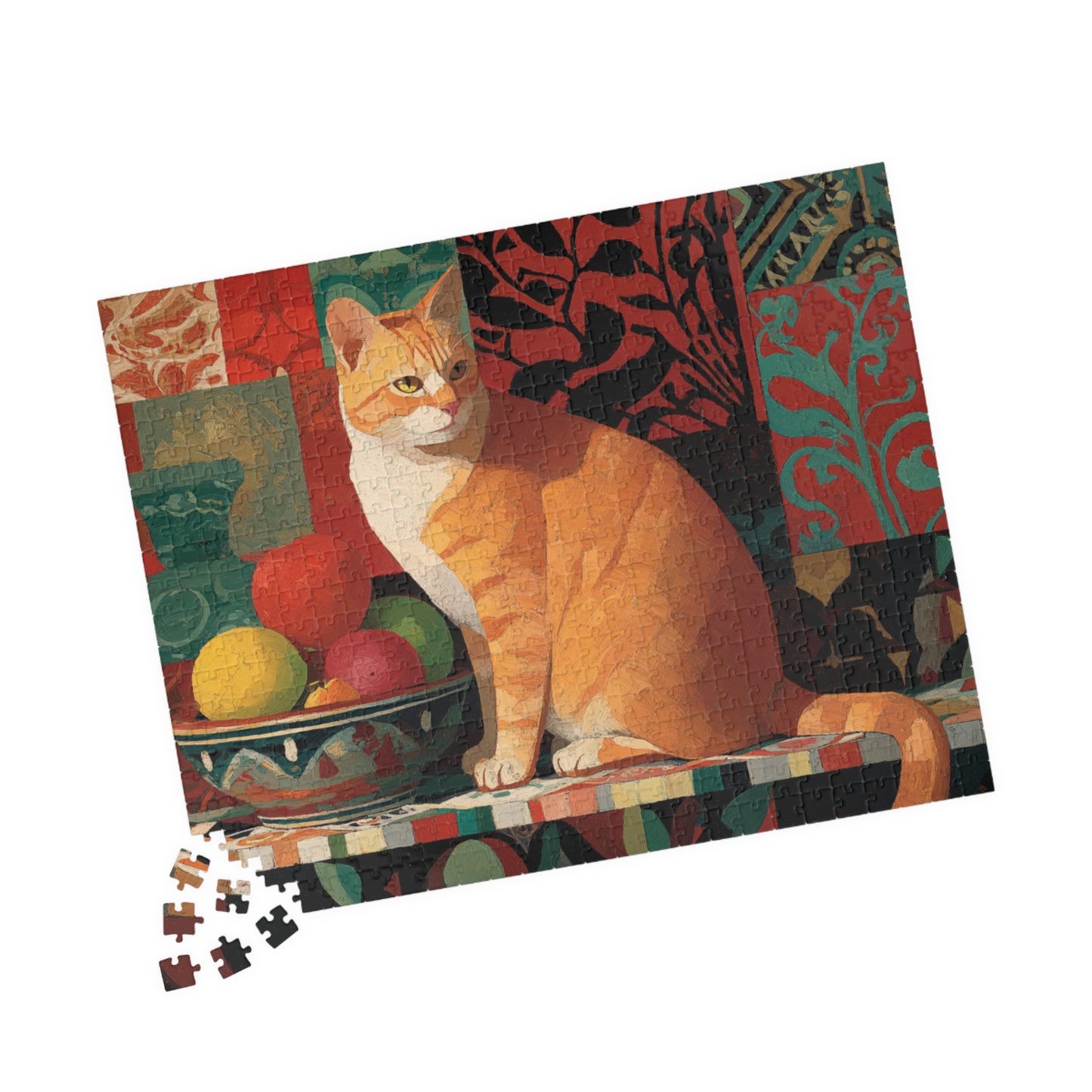 The Cat and the Fruit Bowl – Still Life Art Jigsaw Puzzle, Animal Theme Colorful Fauvist Cat Puzzle 520 pcs (Horizontal) Puzzle The Puzzle Chest