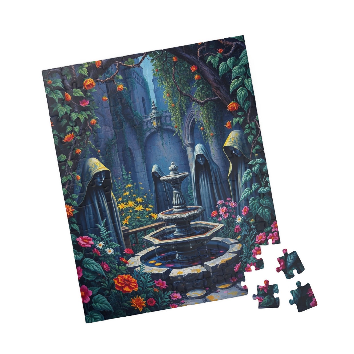 Haunting Gothic Garden Puzzle (110, 252, 520, 1014-piece), Bioluminescent Flowers Stone Statues, Mysterious Tabletop Jigsaw Game, Giftable Puzzle The Puzzle Chest