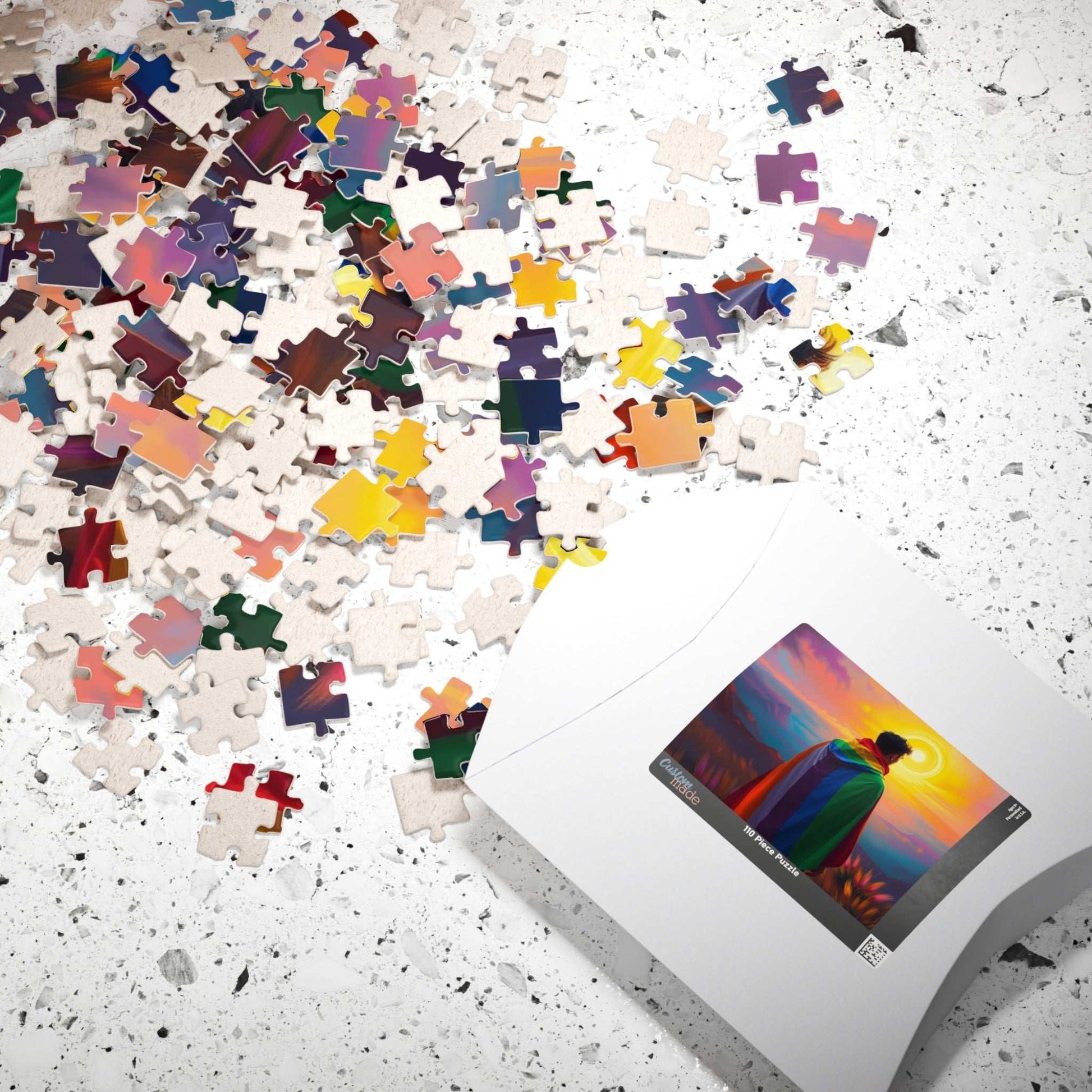 LGBTQ Pride Flag Puzzle - Queer Person in Rainbow Sunset Landscape, Fun Activity, Unique Holiday Birthday Pride Month Gift, Mindful Activity Puzzle The Puzzle Chest