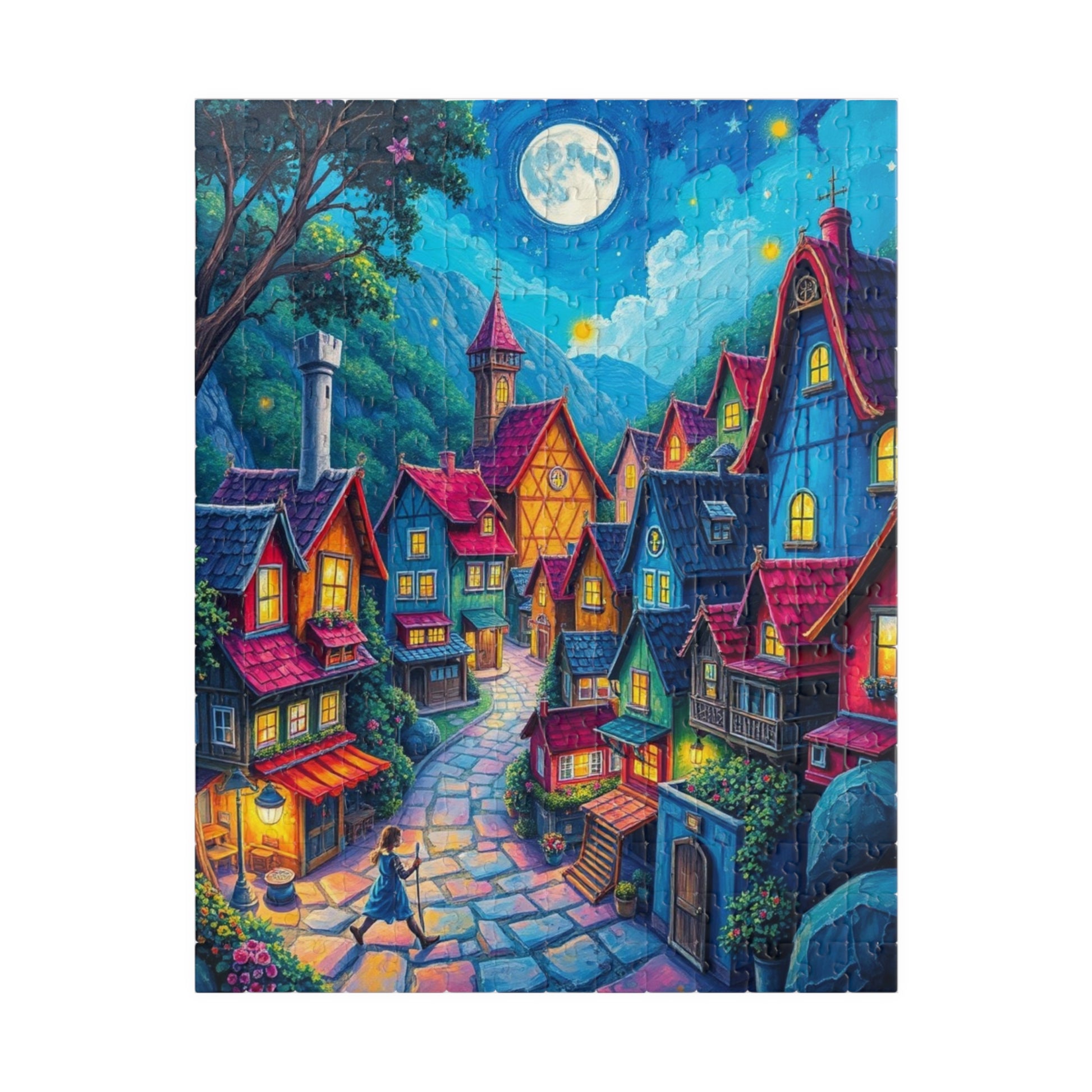 Vibrant Village Puzzle (110-1014 Piece), Cozy Moonlit Town Jigsaw Game for Adults, Family Activity, Gift for Puzzle Lovers, Mindfulness 252 pcs (Vertical) The Puzzle Chest