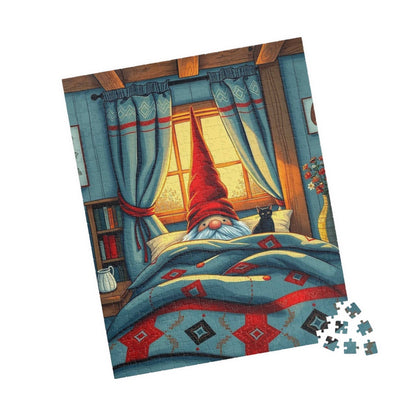 Scandinavian Folk Art Gnome Sleeping Jigsaw Puzzle – Nordic Bedroom Nighttime Scene 520 pcs (Vertical) Puzzle The Puzzle Chest