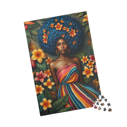 Vibrant Floral Black Art Puzzle, African American Woman Jigsaw Game, Afrocentric Gift for Puzzle Lover, Mindfulness Activity, Brain Teaser Puzzle The Puzzle Chest