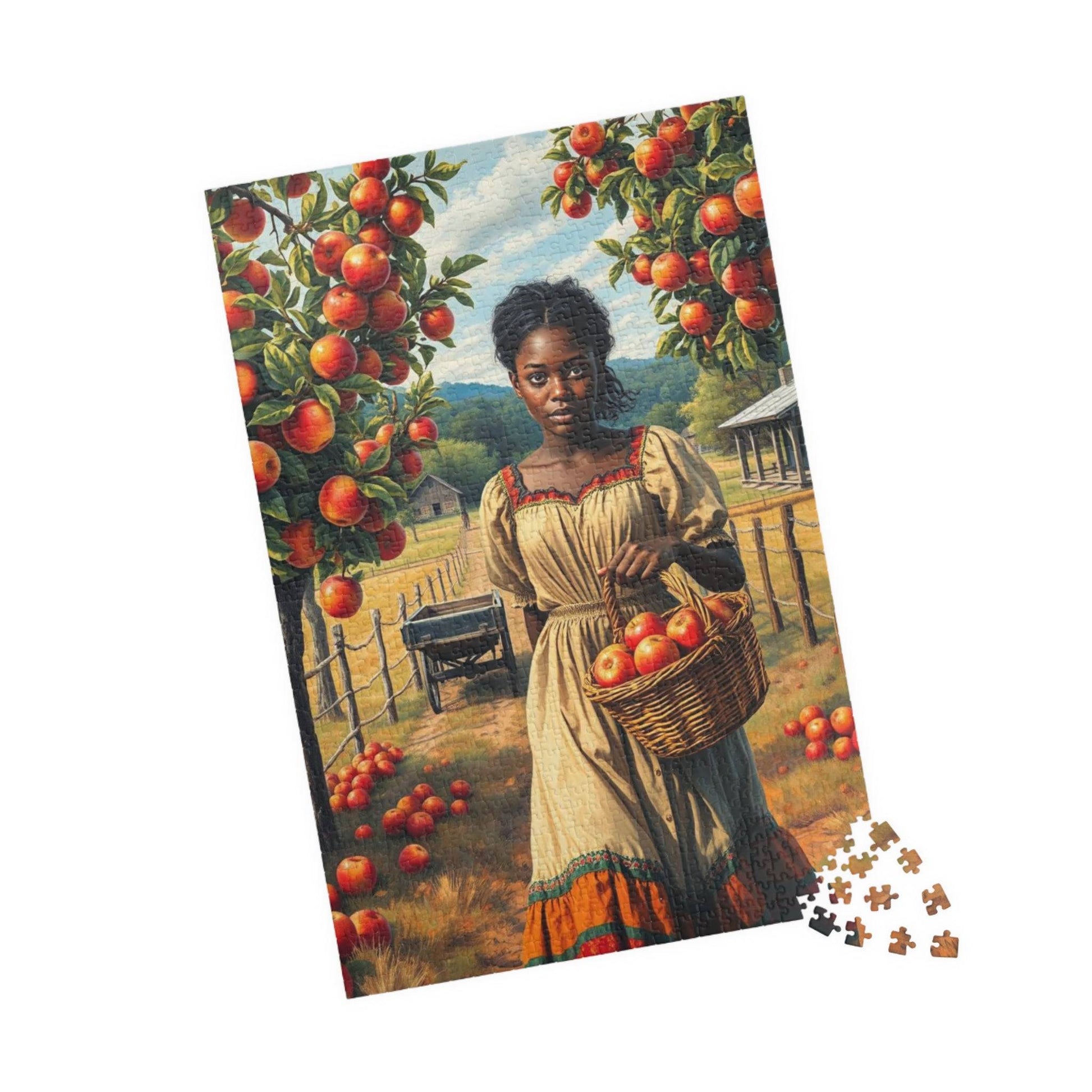 Orchard Stroll Jigsaw Puzzle – Black Woman Collecting Apples, Afrocentric Gift for Holiday Birthday, Family Activity, Brain Teaser 1014 pcs (Vertical) Puzzle The Puzzle Chest