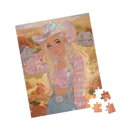 2000s Autumn Cowgirl Jigsaw Puzzle - Glittery Harvest, Retro Y2K Illustration, Holiday Birthday Gift for Puzzle Lover 110 pcs (Vertical) Puzzle The Puzzle Chest