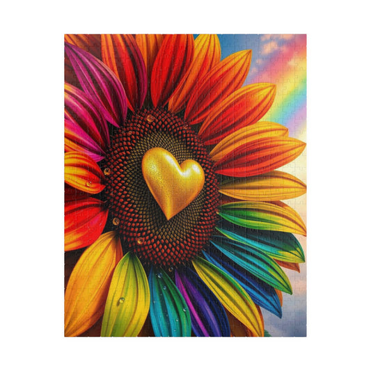 Pride in Bloom: Rainbow Sunflower Jigsaw Puzzle, LGBTQ+ Holiday Birthday Gift for Nature Lover, Family Time, and Celebrations 520 pcs (Vertical) Puzzle The Puzzle Chest