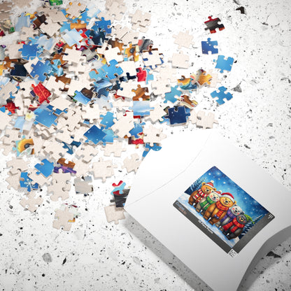 Starlit Christmas Bears Jigsaw Puzzle, Festive Bear Family Game for Holiday Fun, Birthday Gift, Cozy Nights Solo Activity, Family Game Night