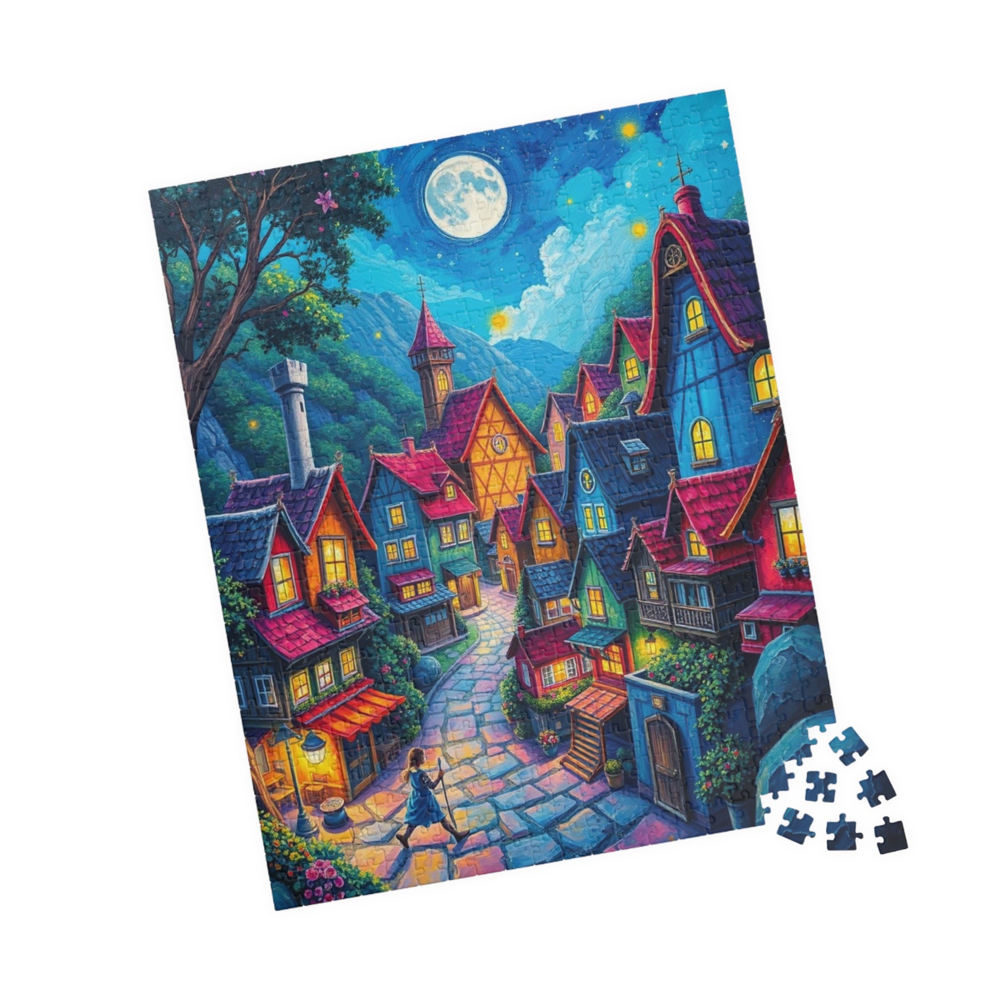 Vibrant Village Puzzle (110-1014 Piece), Cozy Moonlit Town Jigsaw Game for Adults, Family Activity, Gift for Puzzle Lovers, Mindfulness The Puzzle Chest
