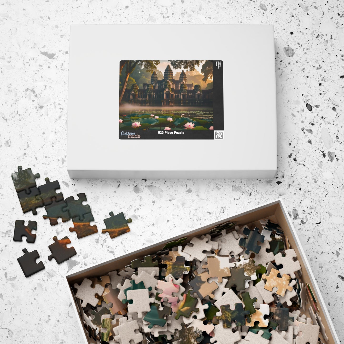 Mystical Angkor Wat Temple Jigsaw Puzzle with Lotus Flowers, Asian Ancient Temple Family Game, History Enthusiast Puzzle Lover Gift Puzzle The Puzzle Chest